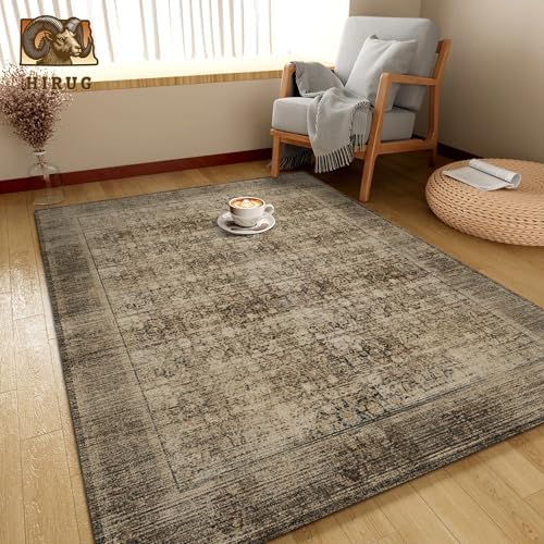 Washable Area Rug 5' x 7' Vintage Traditional Persian Mat - Foldable Distressed Non-Slip Machine Washable Carpet for Living Room Bedroom Kitchen Home Decor - Mocha and Taupe - Image 4