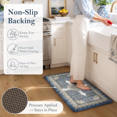 Collive Cushioned Anti Fatigue Kitchen Mats Boho Blue Kitchen Rugs, 20"x39" - Image 3