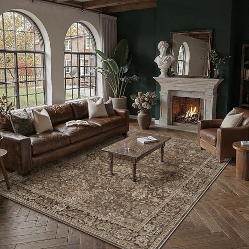 HUGEAR Area Rugs 8x10 Brown Vintage Rug for Living Room by HUGEAR