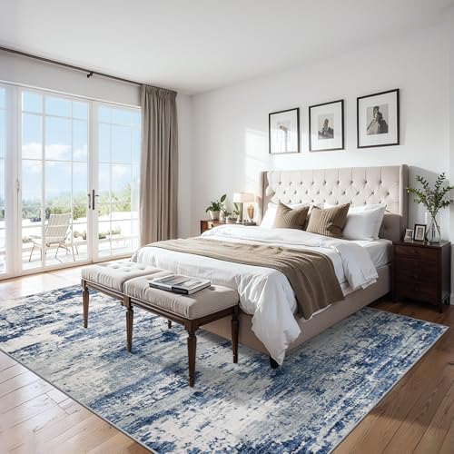 PLHXFR 10x12 Area Rug Living Room: Abstract Washable Carpet Blue Gray - Image 2