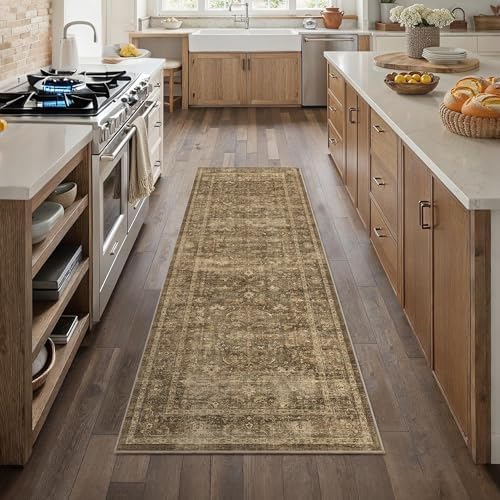 2x6 Washable Kitchen Runner Rug Non-Slip Vintage Brown Throw Carpet by HOME