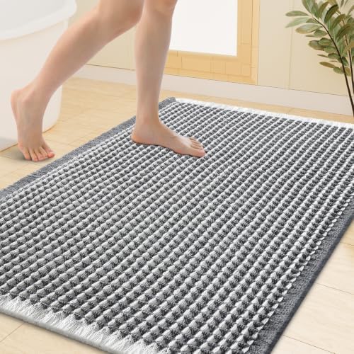 Smiry Waffle Bath Mat 40X32, Soft Absorbent Bathroom Rug, Darkgrey & Cream by Smiry