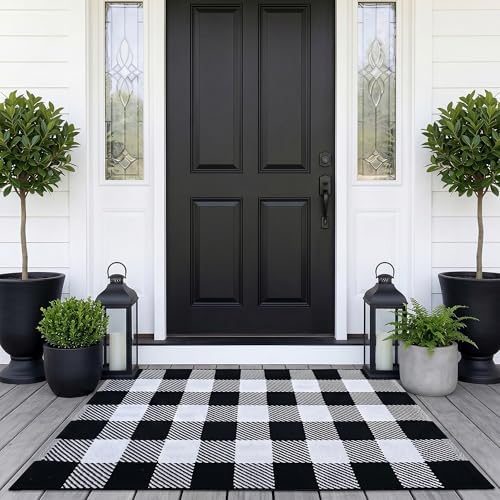 Black and White Buffalo Plaid Rug 28"x43", Halloween Door Mat, Washable Layering Rug for Front Door Entryway Porch Indoor Outdoor by Unknown
