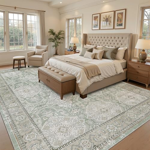 Soalmost 9x12 Area Rugs for Living Room Washable Rug Non-Slip Green/Brown - Image 3