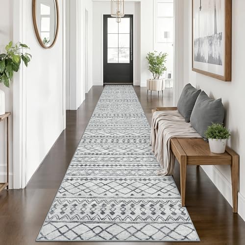 KUTA Long Hallway Runner Rug 2.6x14 Washable, Moroccan Vintage Beige Boho by KUTA