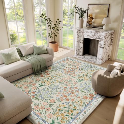 Machine Washable Rugs for Living Room: 6x9 Area Rugs for Bedroom Vintage Stain Resistant Non Slip Low Pile Lightweight Soft Carpet for Dining Room Kitchen Farmhouse Kids Room Nursery Indoor by palohom
