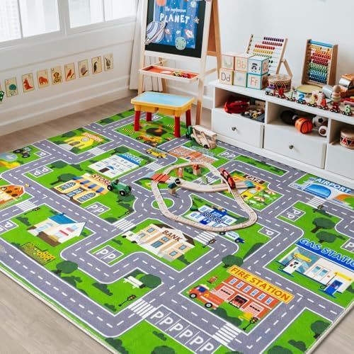 3'x4' Car Rug Play Mat for Kids, Road Traffic Playmat for Kids Room by PlumlikHomeDecor