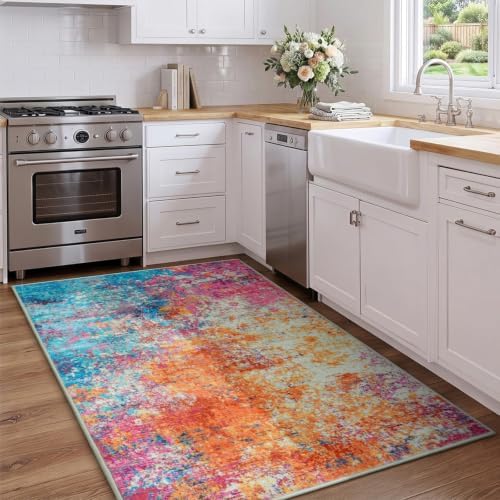 Rugflix 3x5 Washable Area Rug, Colorful Rainbow Rug for Entryway by RugflixAreaRugs