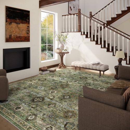 Washable Area Rugs for Living Room: 8x10 Rug Boho Vintage Rugs Stain Resistant Non Slip Low Pile Lightweight Soft Carpets for Bedroom Kitchen Dining Room Nursery Kids Room Farmhouse Home Office - Image 2