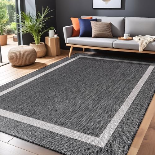 Luul Home Bordered Outdoor Rug 6x9 Washable Outside Carpet for Indoor Patio Porch Waterproof Easy Cleaning Non Shedding Area Rugs Gray 6 x 9 - Image 5