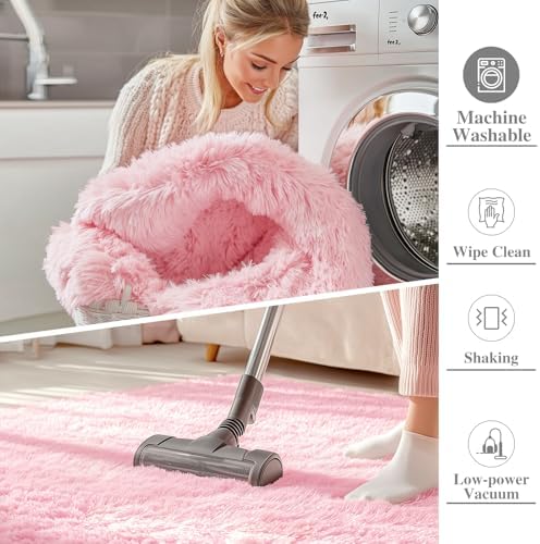 OLANLY Area Rugs for Living Room Bedroom, Machine Washable 4x5.9 ft Soft Fluffy Shaggy Bedside Rug, Indoor Floor Carpet for Kids Girls and Boys, Dorms, Nursery Rooms, Home Decor Aesthetic, Pink - Image 2