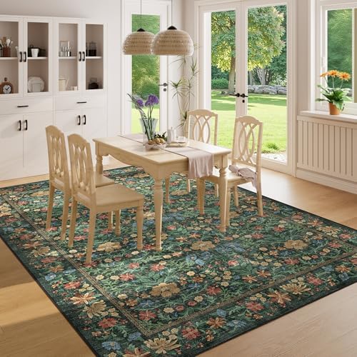 DUKINO 6x9 Area Rug, Vintage Floral Washable Rugs for Living Room, Green - Image 2
