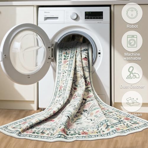 PLHXFR 6x9 Area Rug Living Room: Floral Washable Boho Carpet Green Beige - Image 7
