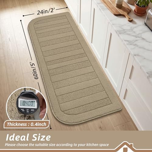 BEQHAUSE 24x60 in Kitchen Rugs Non Slip Washable Kitchen Runner Rug, Beige - Image 2