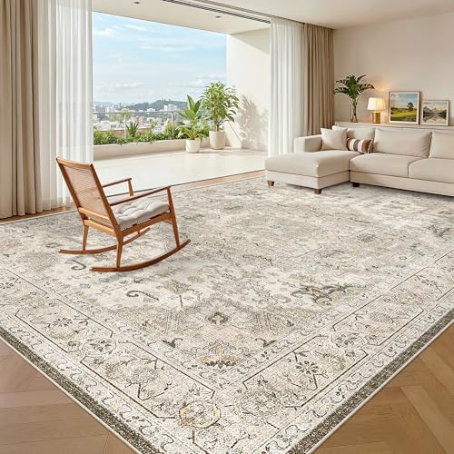 Madane 8x10 Area Rugs for Living Room, Non-Slip Washable Rug, Ivory/Brown - Image 2