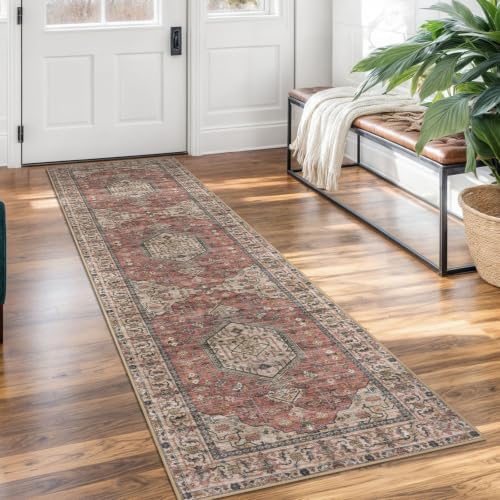 KUTA Vintage Washable Runner Rug 2x7 Terracotta Hallway Kitchen Runners by KUTA