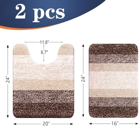 OLANLY Micorfiber Bathroom Rug Set 2 Piece, Soft Absorbent Bath Mats, Brown - Image 2