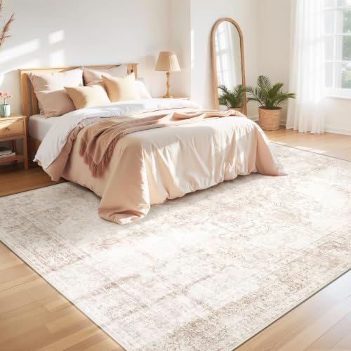 Area Rug 9x12 Vintage Rug: Large Washable Indoor Medallion Rugs Low Pile Distressed Floor Carpet Retro Accent Rug for Living Room Bedroom Kitchen Dining Table Home Office(Retro Beige, 9'x12') - Image 4