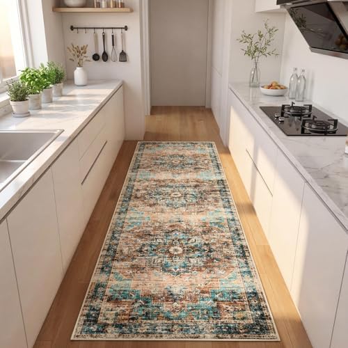 GarveeHome Washable Rug Runner 2x8 Vintage Runners for Hallways Green&Brown - Image 3