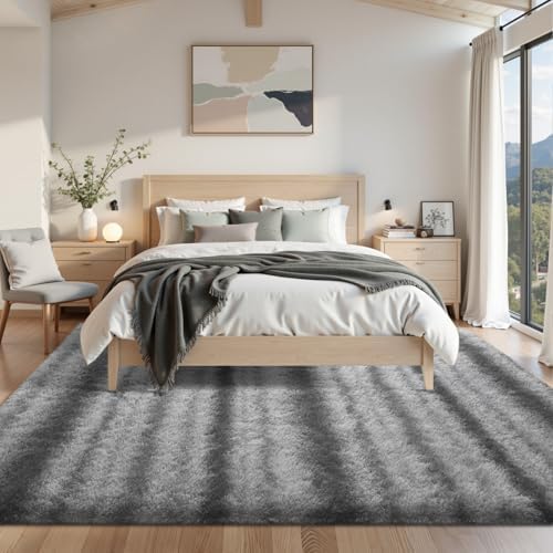 Area Rugs for Living Room 8x10 Feet, Soft Fluffy Shagg Plush Bedroom Rug Non-Slip,Large Carpet for Nursery Kids Dorm Home Decor Grey White Stripe - Image 3