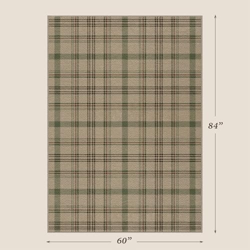 JTJ Easy Jute Plaid Outdoor Rug 5x7, Beige & Sage Green, Washable - Image 2