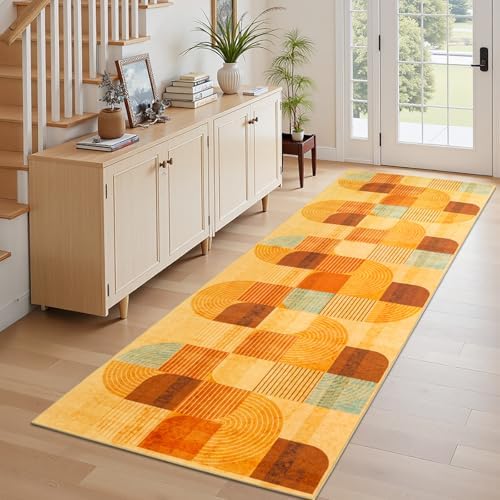 Washable Hallway Runner Rug, Non Slip Kitchen Rugs, Orange 2.7x8 Ft - Image 4