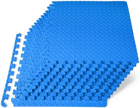 ProsourceFit Exercise Puzzle Mat ½-inch, EVA Interlocking Foam Floor Tiles for Home Gym, Workout Equipment, Kids Play Areas, Blue, 48 SQ FT - 12 Tiles by ProsourceFit