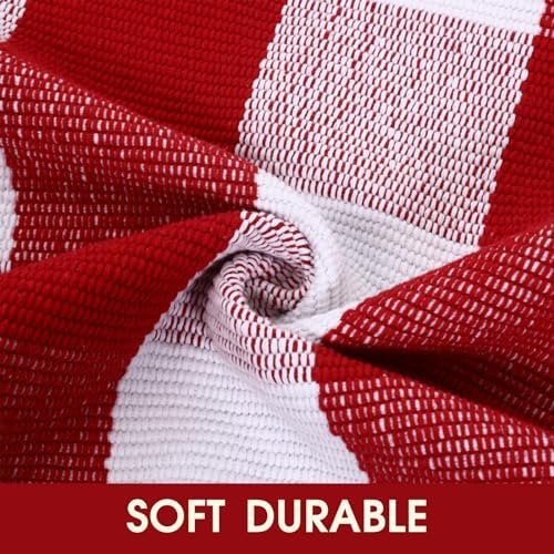 Christmas Red and White Plaid Door Mat, 3' x 5'Cotton Hand-Woven Layered Entry Mat for Front Porch, Entryway, Outdoor Holiday Decor, Washable Buffalo Check Doormat for Home, Patio, Kitchen - Image 3