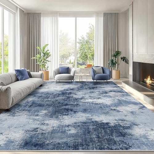 Amada Washable 10'x14' Abstract Area Rug for Living Room Dark Blue - Image 2