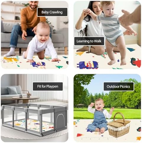 XVISHX Baby Play Mat, 74 x 50 Inch Play Mat Perfect for Use Baby Playpen, Foldable Baby Foam Playmat for Floor, Portable Waterproof Activity PlayMats for Babies, Infants and Toddlers - Image 2