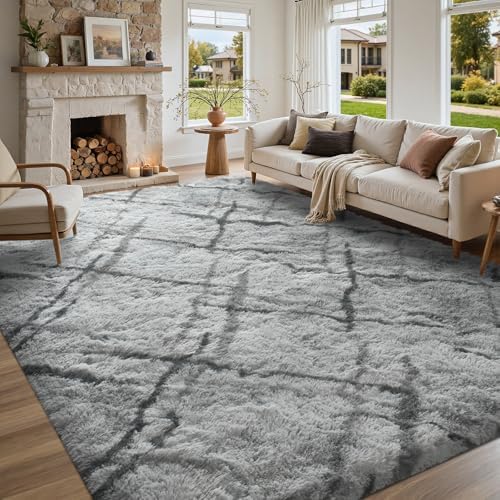 5x7 Area Rugs for Living Room, Grey Plush Fluffy Shaggy Bedroom Rugs Non-Slip, Ultra Soft Carpet for Nursery Kids PlayRoom Dorm Office Indoor - Image 2
