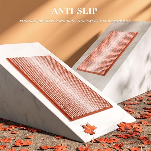 BSICPRO Fall Bathroom Rugs Sets 2 Piece, Non Slip Bath Mats, Sunset Orange - Image 6