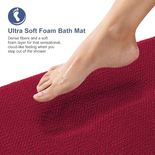 OLANLY Thick Memory Foam Bathroom Rugs 30x20, Absorbent Bath Mat, Burgundy - Image 2