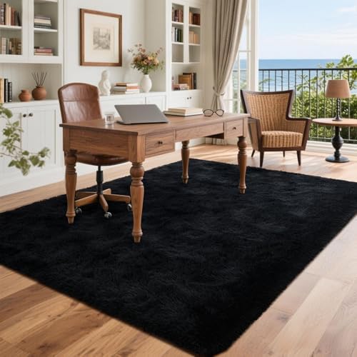 Black Rugs for Living Room Fluffy 5x8 ft Bedroom Rug Non-Slip Area Rugs Shag Carpet for Nursery Kids PlayRoom Dorm Office Indoor Modern Plush Carpets Boys - Image 4