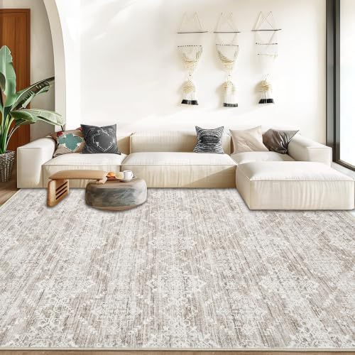 Area Rug Living Room Rugs 8x10 - Large Soft Boho Geometric Rug, Non-Slip Foldable Washable Rugs Non Shedding Morden Indoor Floor Carpet for Living Bedroom Office Dining Room(Ivory Mocha,8'x10') - Image 4