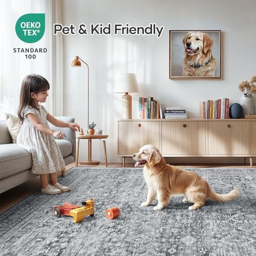 9x12 Area Rug for Living Room, Non-Slip Washable Grey Large Carpet - Image 5