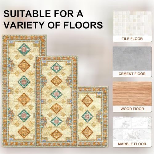 Kitchen Rugs Sets of 3 Non Slip Washable Kitchen Mats for Floor, Orange - Image 5