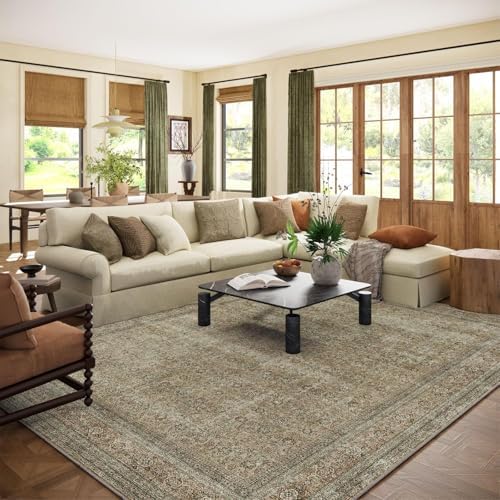 palohom 10x14 Area Rug Washable Rugs: Large Living Room Rug Stain Resistant Non Slip Distressed Vintage Low Pile Faux Wool Soft Rugs for Bedroom Farmhouse Dining Room Nursery Indoor by palohom