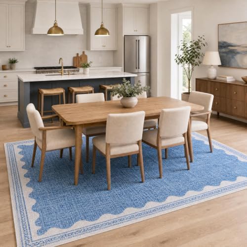 GarveeHome Scalloped Washable Rugs 9x12 Rug for Living Room Non-Slip Solid Blue Modern Minimalism Low-Pile Carpet 9 x 12 Rug for Bedroom Dining Nursery Mat with Rubber Back - Image 3