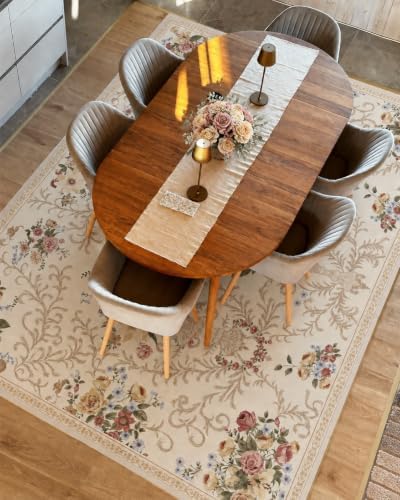 Helthep 6 * 9ft Vintage Floral White Washable Area Rug for Living Room - Image 2