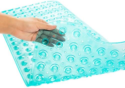 TEESHLY Bathtub Mats for Shower Tub, Extra Long Non-Slip 39 x 16 Inch Bath Mat with Drain Holes and Suction Cups, BathMat for Bathroom with Machine Washable (Clear Turquoise) - Image 2