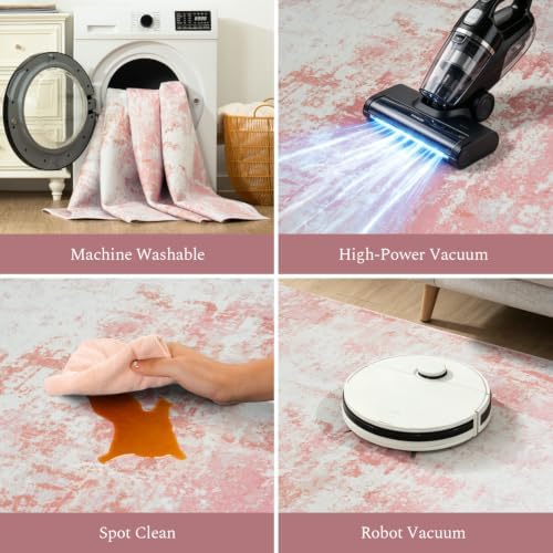 Rugflix 5x7 Area Rugs for Living Room, Washable Pink White Large Rug - Image 5