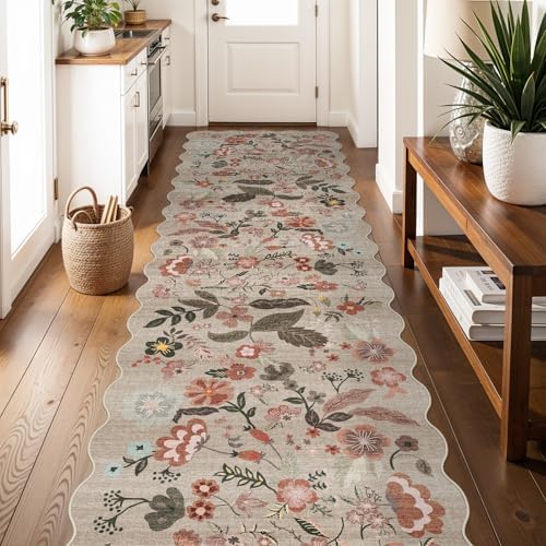 3x10 ft Washable Hallway Runner Rug: Non-Slip Floral Kitchen Runners Brown by BYYVOORugsforYourHome