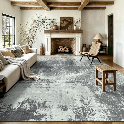 8x10 Rugs for Living Room - Modern Abstract Washable Rug, Ultra Soft Non Slip Low Pile Large Rugs, Floor Carpet for Bedroom Dining Room Office Laundry Nursery Home(Gray&Green) by Yarooge