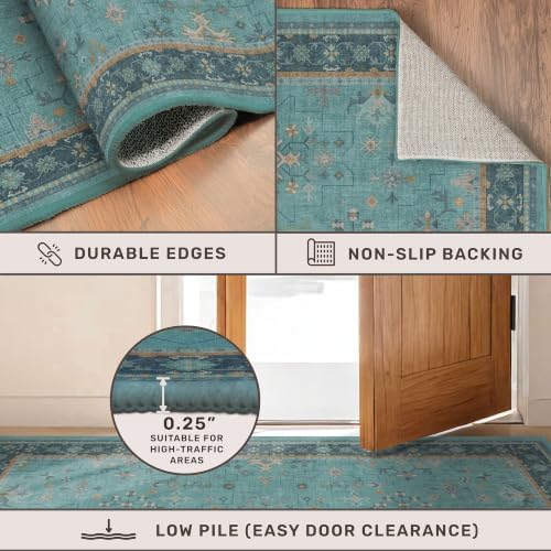 Boho 2'6"x10' Wide Hallway Runner Rugs - Teal 10ft Long Washable Indoor Floor Mats for Entryway, Non Slip with Rubber Backing, Floral Aqua Blue Unique Runner Décor - Image 5