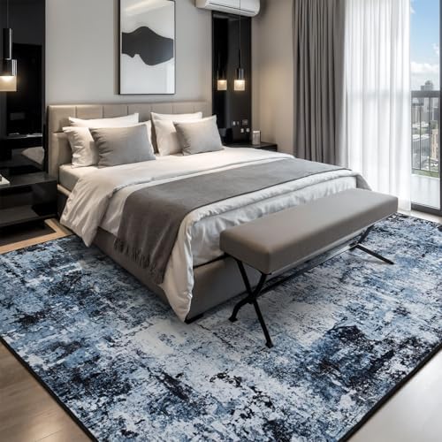Rugflix 6x9 Area Rugs for Living Room, Washable Navy Blue Dark Large Rug - Image 2