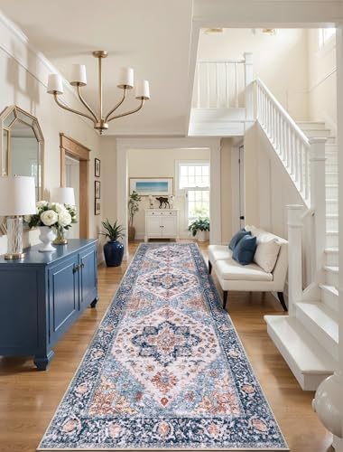SERISSA 3x10 Washable Non Slip Boho Runner Rug for Hallway，Blue Orange - Image 2