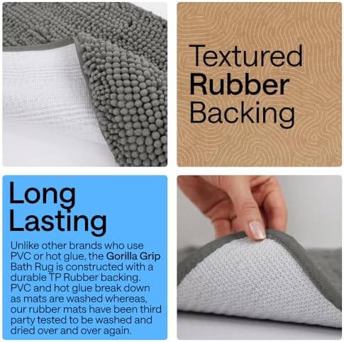 GORILLA GRIP Bath Rug Mat for Bathroom, Absorbent Chenille, 30x20 Charcoal - Image 3