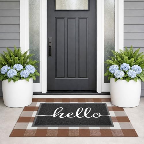 KILOCOCO Buffalo Plaid Checkered Rug 27.5x43 in Brown White Front Door Rug - Image 3