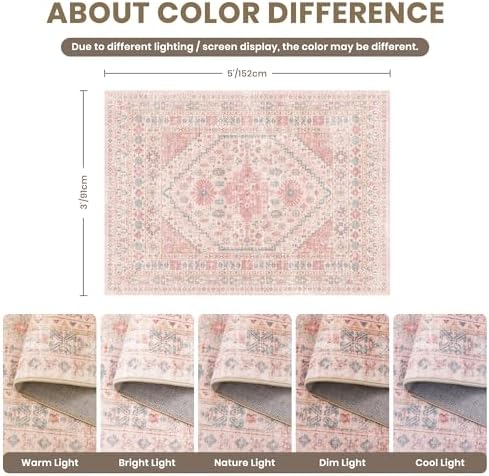 zesthome Pink Rugs for Bedroom-3x5 Rug for Entryway,Girls Room - Image 2